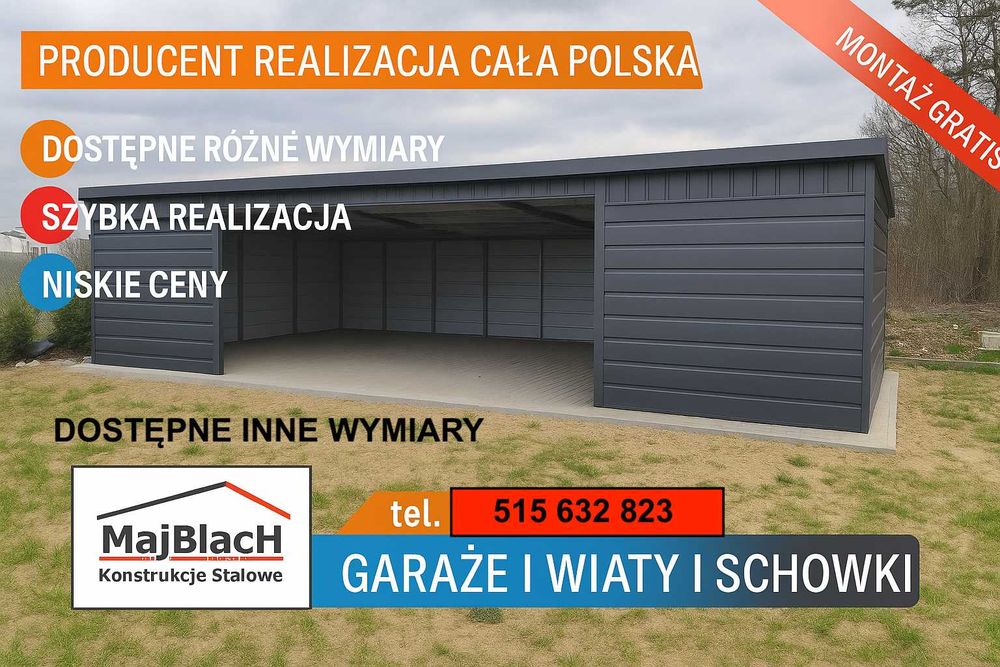 GARAŻ BLASZANY - Schowek Budowlany - Wiatka - Magazyn – Maj-BlacH