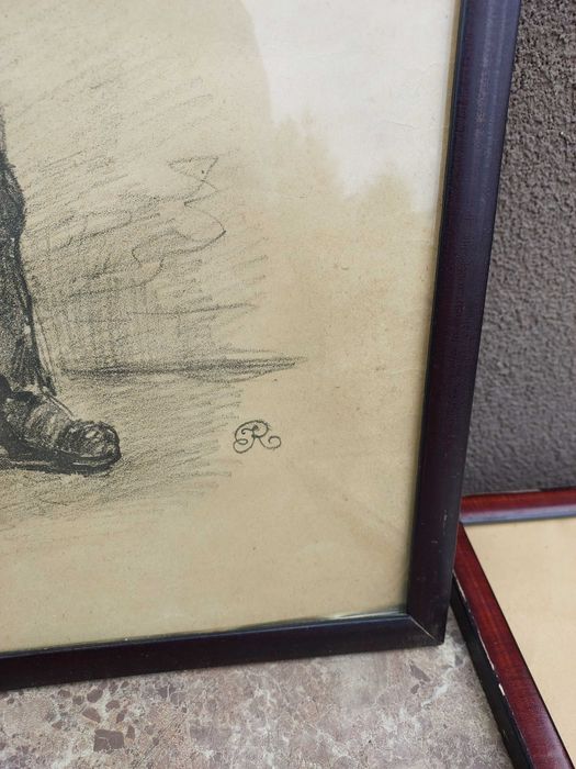 92 Stare obrazki litografie Józef Rapacki kominiarz kataryniarz oprawi