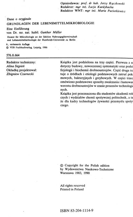 Podstawy mikrobiologii żywności, Gunther Muller