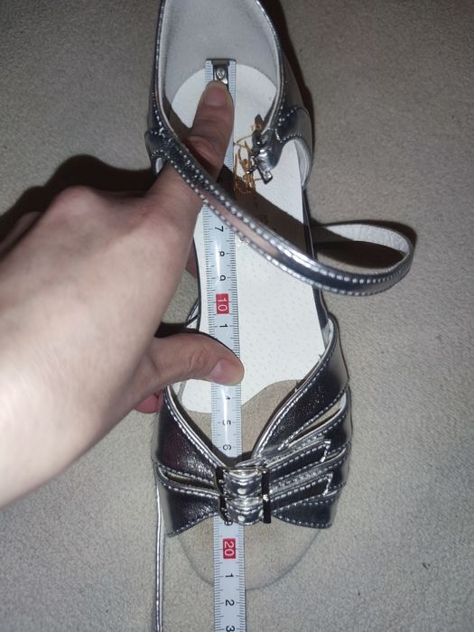 Туфли для танцев, танцевальные, натур. кожа, серебро, 21,5см стелька