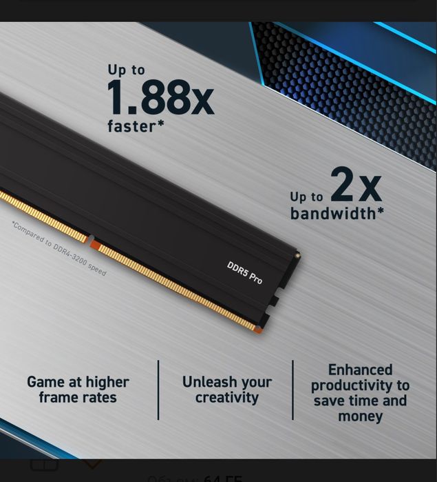 DDR5 2x32Gb 5600 Mhz Crucial Pro CT2K32G56C46U5 оперативня память 64 Г