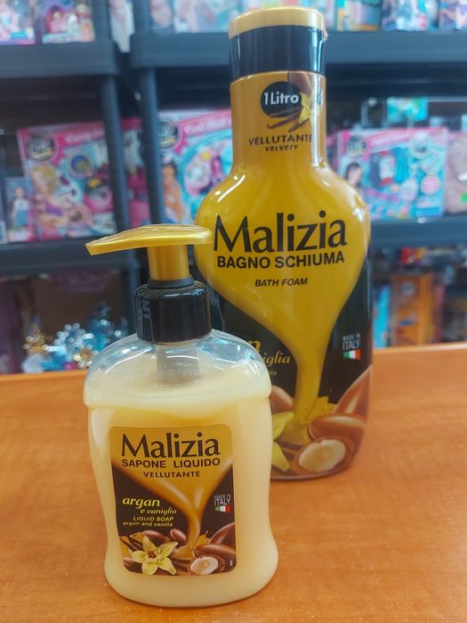 Malizia zestaw: płyn do kąpieli i mydło do rąk argan e vaniglia