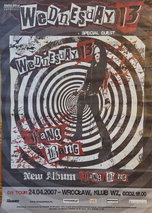 Wednesday  13 plakat z koncertu z autografem.