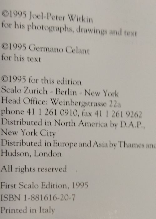 Livro de arte  "Witkin "  com ilustrações das obras de arte