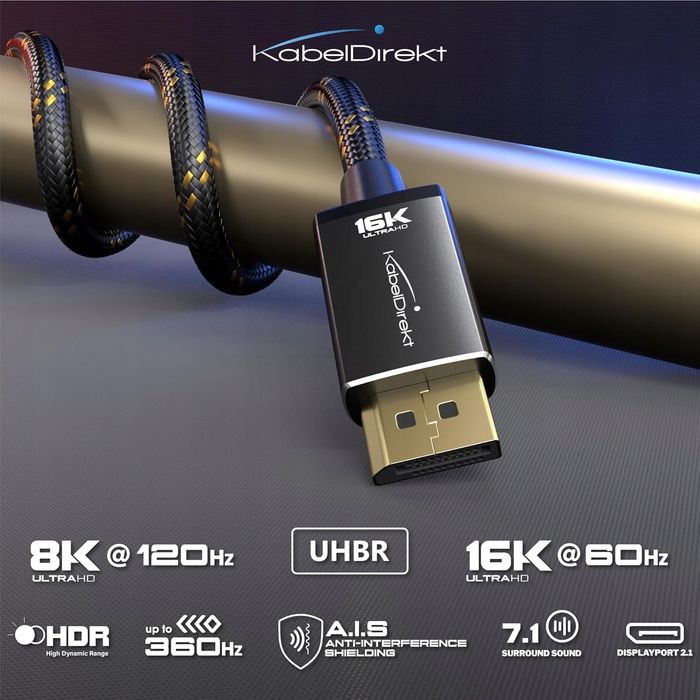 outlet kabel displayport 3 m do gier 16k przy 60 hz