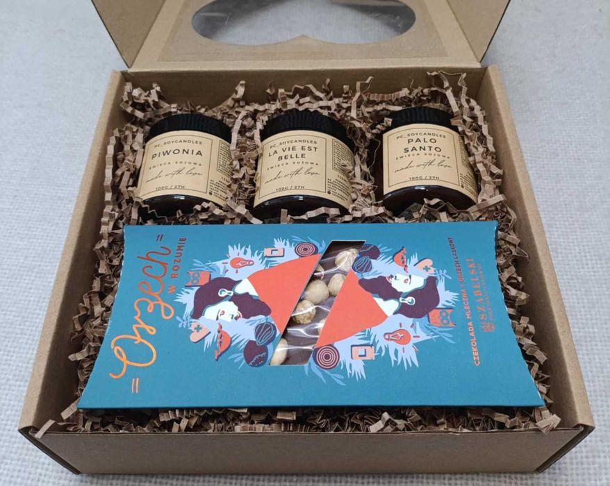 Zestaw Prezentowy 3x Świeca Sojowa 120ml + Czekolada z Orzechami SERCE