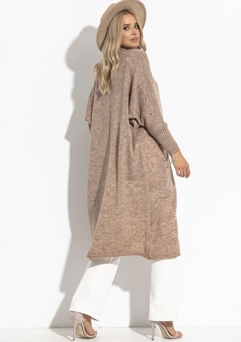 Fobya wełna sweter kardigan beige długi płaszczyk narzutka S / M