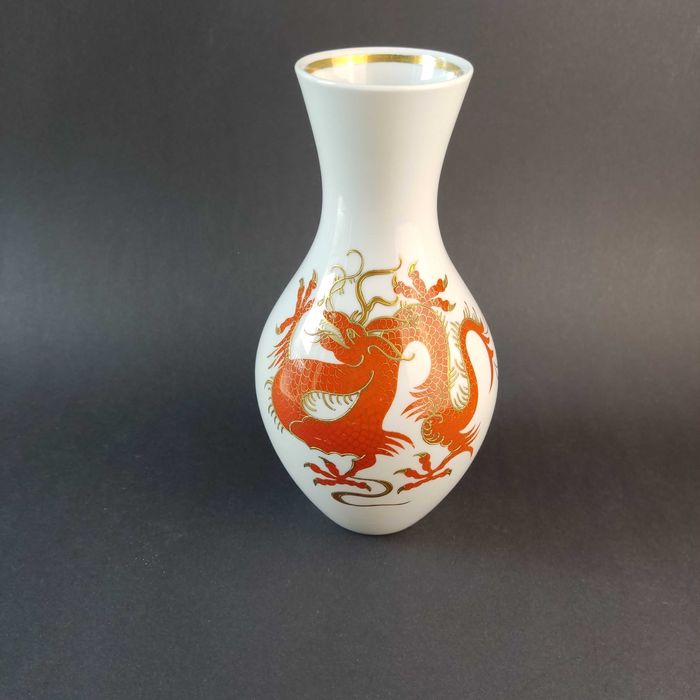 Wazon czerwony smok dragon Schaubach Kunst 1950
