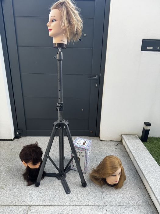 3 Cabeças de Manequim para Treino de Corte de Cabelo e Barbeiro Tripé