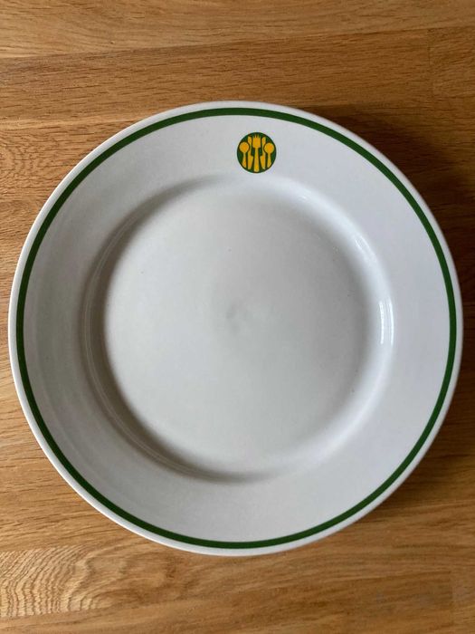 Talerz obiadowy Lubiana PRL śr.24 cm Bar Mleczny (zielono żółty)