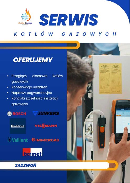 Serwis, pieców kotłów gazowych JUNKERS, VAILLANT, VIESSMANN, BUDERUS