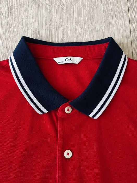 Czerwona koszulka polo C&A XL klasyczna elegancka
