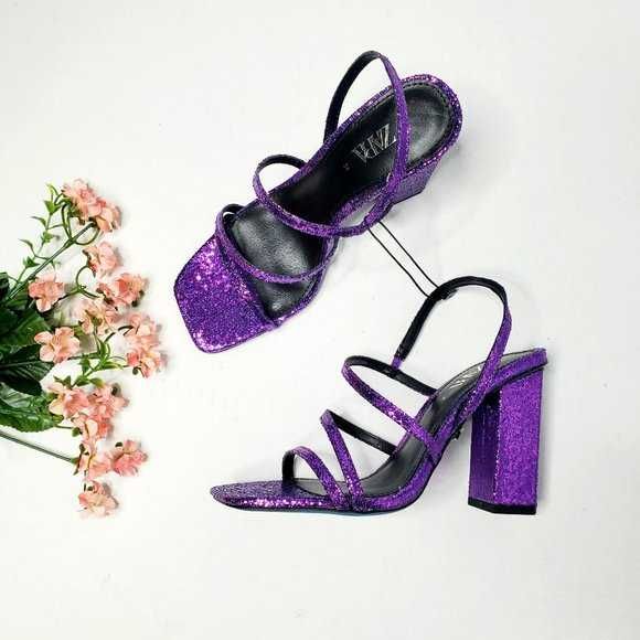 Nowe fioletowe błyszczące brokatowe szpilki obcasy Zara rozm. 41