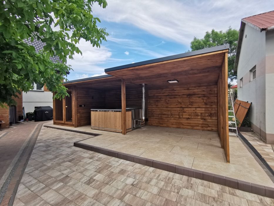 Sauna ogrodowa 9 x3,5m +wiata pod jacuzzi +wiata  na bilard