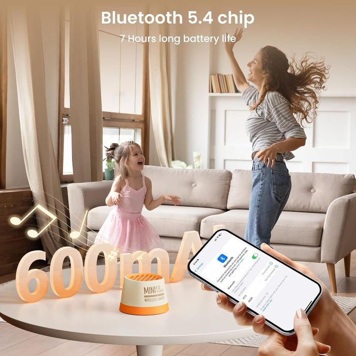 Mini altifalante Bluetooth magnético com carregador sem fios para iPhone 16/15/14/13/12  altifalante Bluetooth portátil c suporte p Wireless Charger,