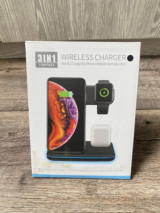 Бездротова Док станція 3 in 1 Wireless Charger Dock Station Black