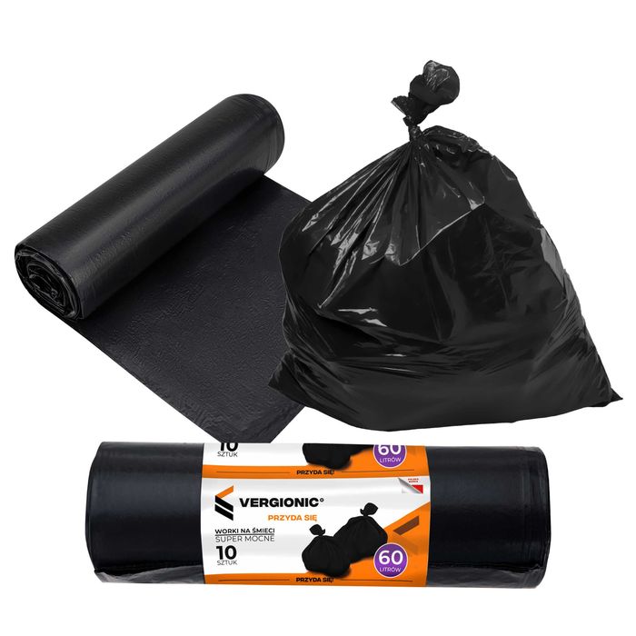 Worki na śmieci 60l 10 szt.  super mocne czarne