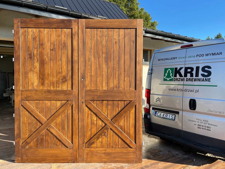 Brama ,Drzwi DREWNIANE OD RĘKI garażowe SZER 228x258 Cała POLSKA