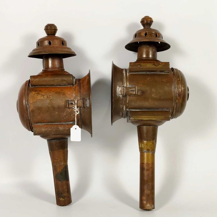 Raro Par de Faróis Antigos de Carruagem / Charrete em Latão (42 cm)