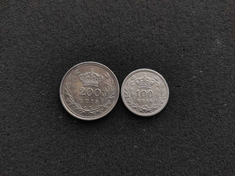 Conjunto 2 Moedas 200 Réis 1909 + 100 Réis 1910