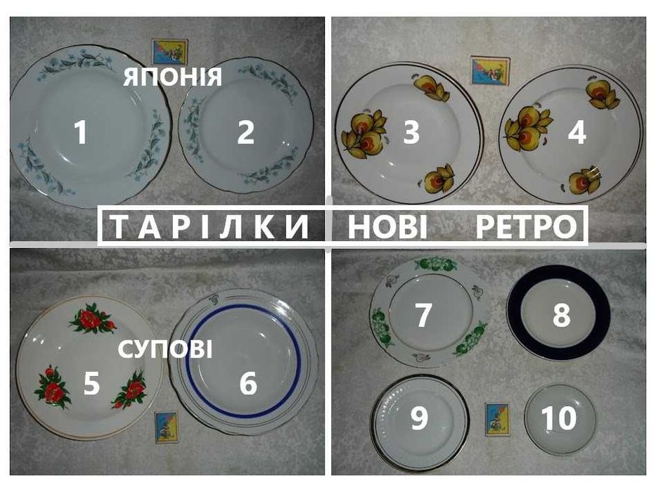 Тарелка/ТАРІЛКА супова, обідня, десертна. 10 різновидів. НОВІ. РЕТРО.