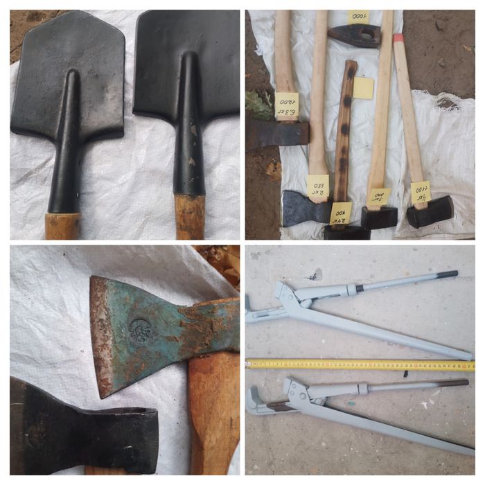 Сокира , топор , колун , вила , пилка. Ключ газовый,  лопатка саперная