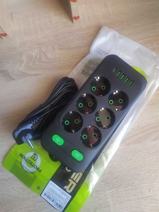 Мережевий фільтр, подовжувач 3-6 розеток, 2 м, 2500 Вт, Сетевой фильтр