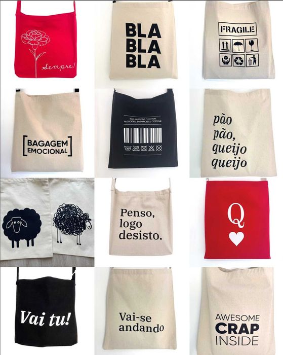 Lote sortido de 32 sacos de pano NOVOS - totebags de alta qualidade estampados com alça ajustável