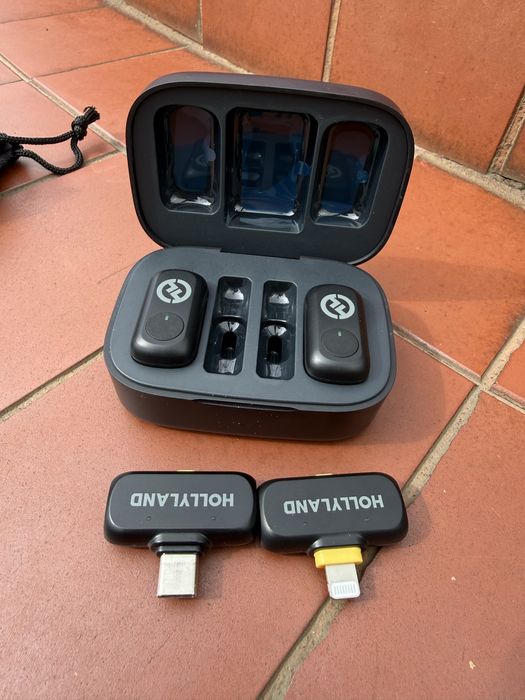 Hollyland Lark A1 Combo - Mini microfone sem fios para iPhone e Android (2 TX + USB-C RX + Lightning RX + Estojo de Carregamento)