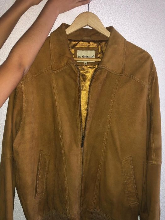 Blusão camurça 100% pele camel