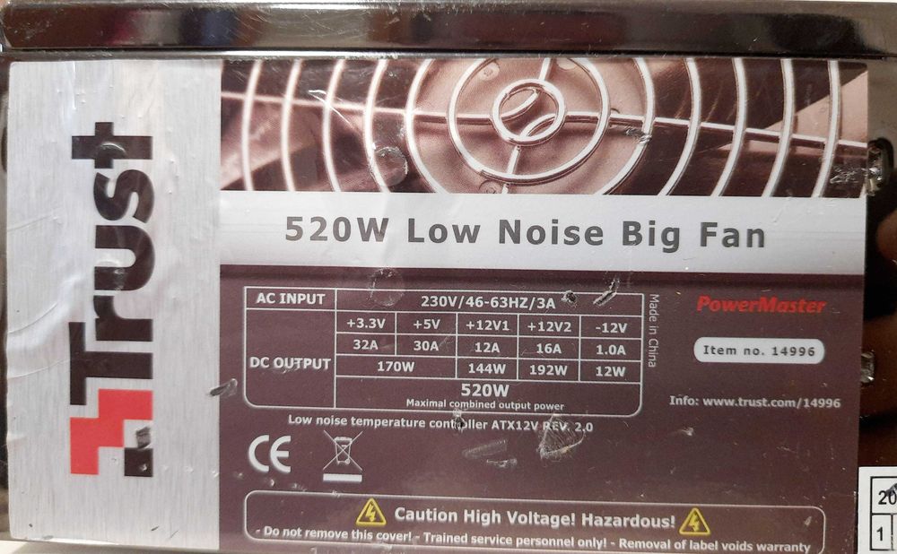 Блок Живлення Trust 520W Low Noise Big Fan 120mm. ATX 2.0: 550 грн ...