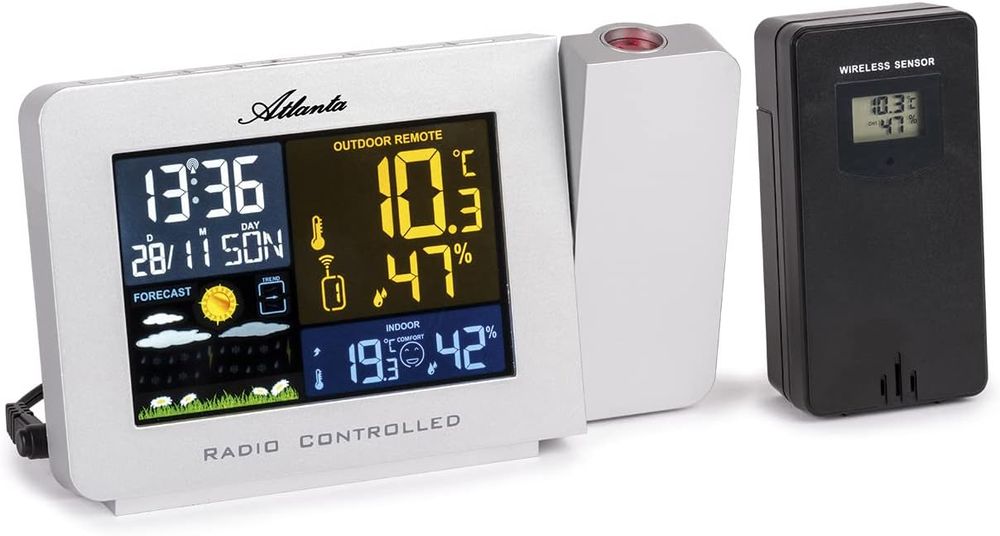 Stacja pogodowa termometr zewnętrzny zegar z projektorem Atlanta