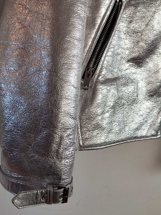 Srebrna kurtka Ramoneska ocieplana Metallic Look 44