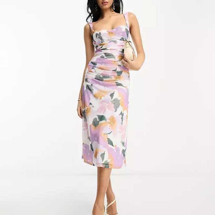 ASOS_wizytowa sukienka z siateczki w kwiaty_drapowana_rozmiar 40