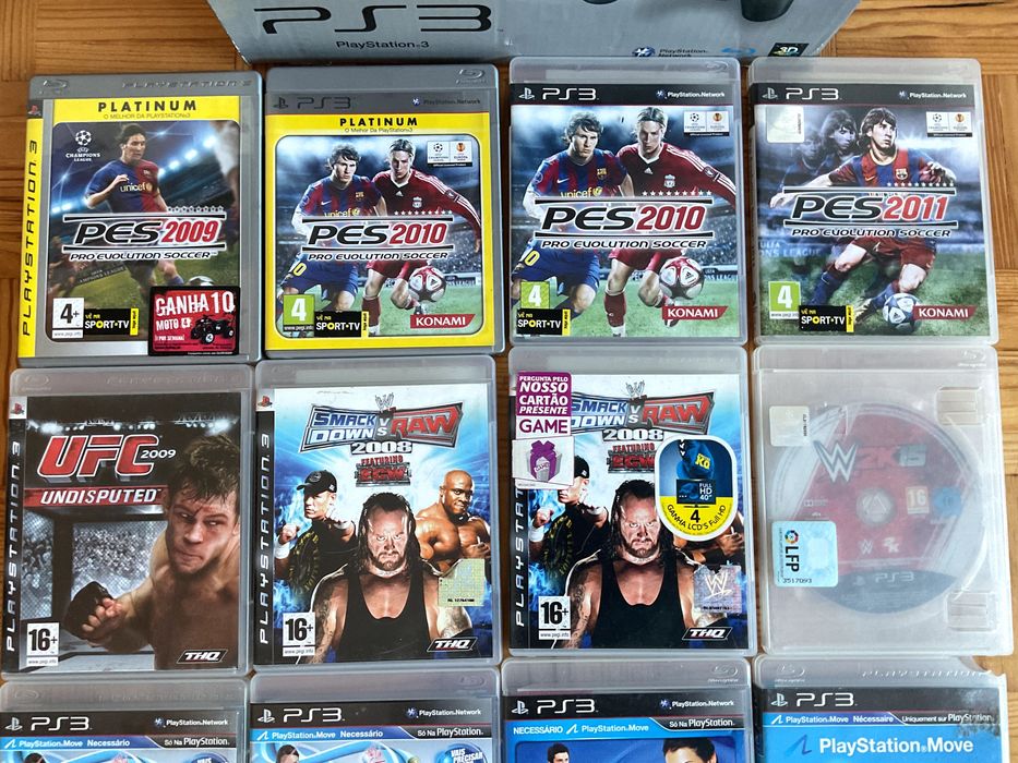 Jogos Sony PlayStation 3 (PS3) - PES/ EyePet/ Wrestling/ UFC + Caixa