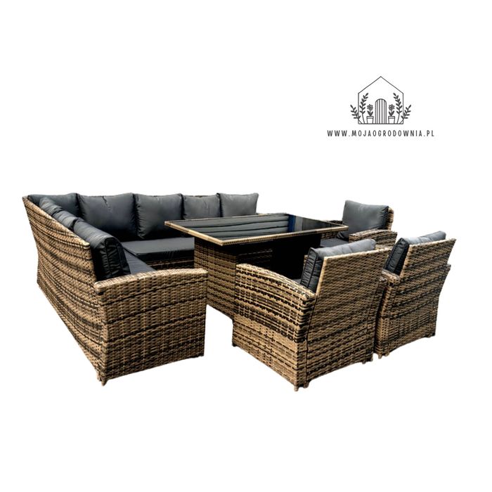 Meble ogrodowe NAROŻNIK 9os komplet technorattan 3xFOTEL 4 Kolory