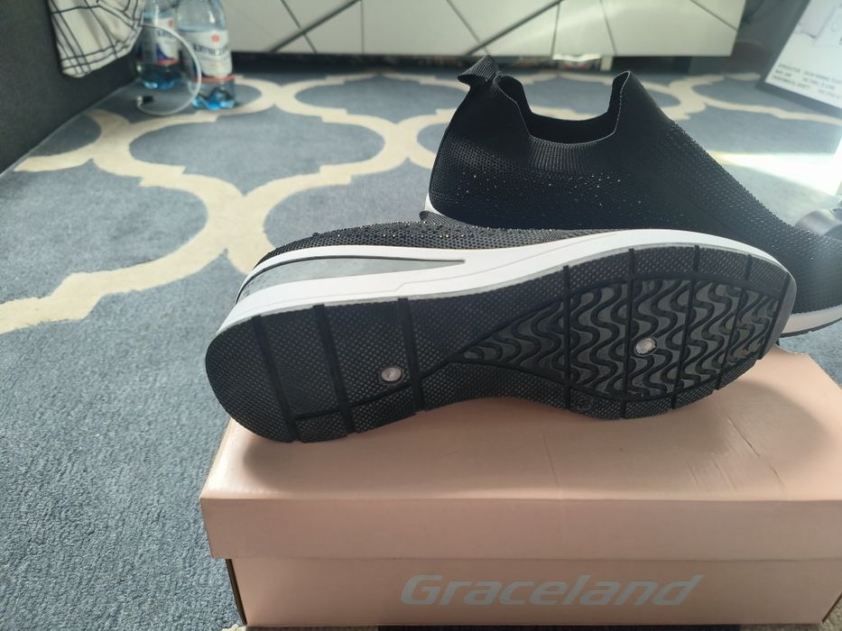 Buty/sneakersy na koturnie czarne damskie Graceland