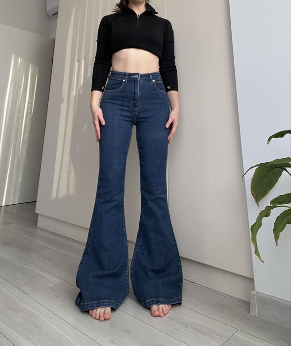 Джинсы высокая талия клеш bootcut flared 36 34 s xs 2000s 90s винтаж