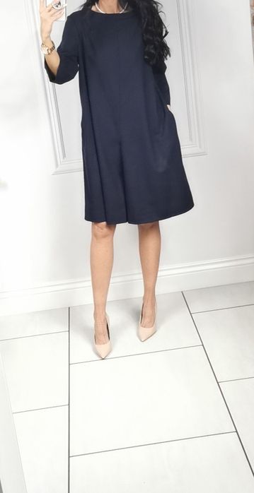 COS Wełniana Trapezowa Sukienka Damska 42 granat