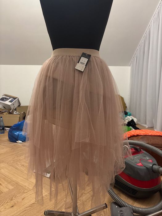 Tiulowa spódnica brudny róż M gumka w pasie, new look