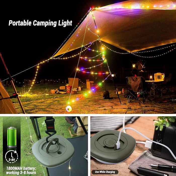 Lampa kampingowa biwakowa akmulatorowa 10 m LED zwijana ciepła