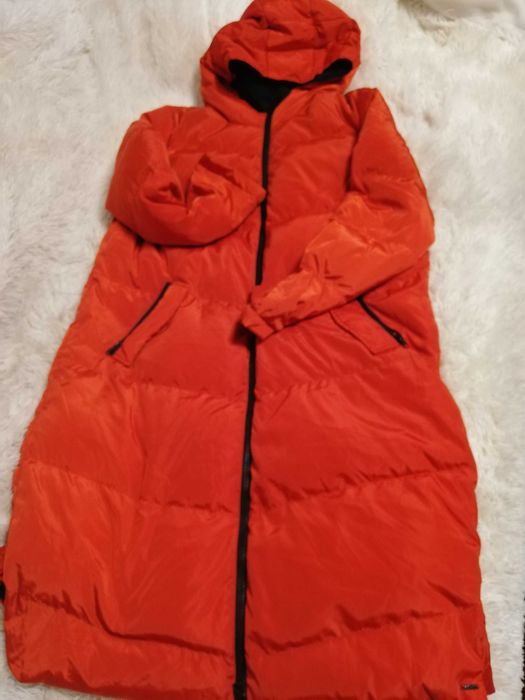 czerwony płaszcz puchowy Solar L XL długa kurtka puchowa oversize