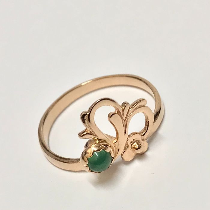 Złoty PIERŚCIONEK 14K 585 cudowny WZÓR kamień ZIELONY r. 13