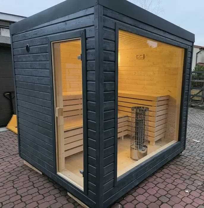 SAUNA zewnętrzna OGRODOWA 2,5x2,3 m Ocieplona +Piec + Witryna