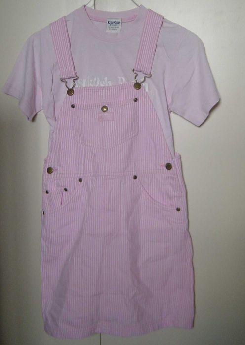 Conjunto Verão 6 Anos: Saia jardineira + Tshirt rosa/branco - OSH KOSH