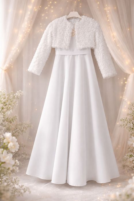 Sukienka komunijna z futrzanym bolerkiem