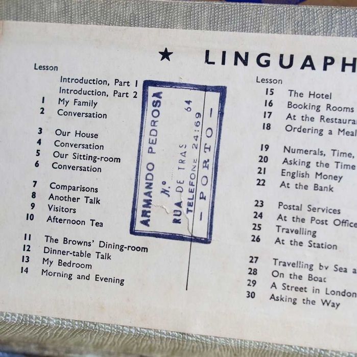 Pasta Linguaphone com curso de inglês completo em 50 lições