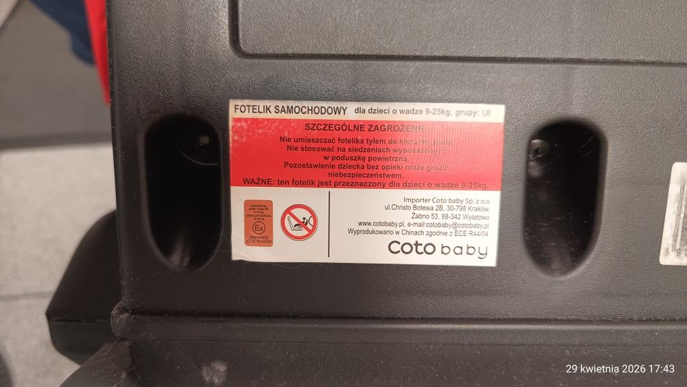 Fotelik samochodowy cotobaby 9-25kg isofix