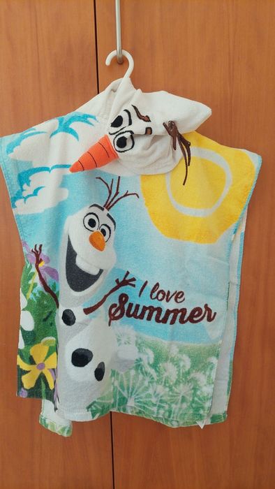 Poncho/ Toalha com capuz, praia ou piscina, Olaf (Frozen)