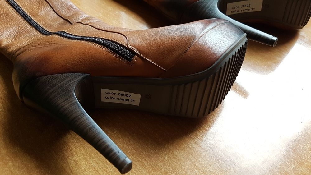 Kozaki nessi skórzane rude obcas